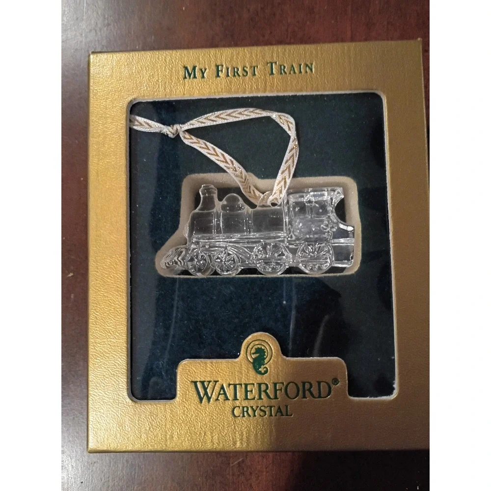 Waterford Crystal My First Train Ornament Clear Lead Glass Steam Engine Boxed